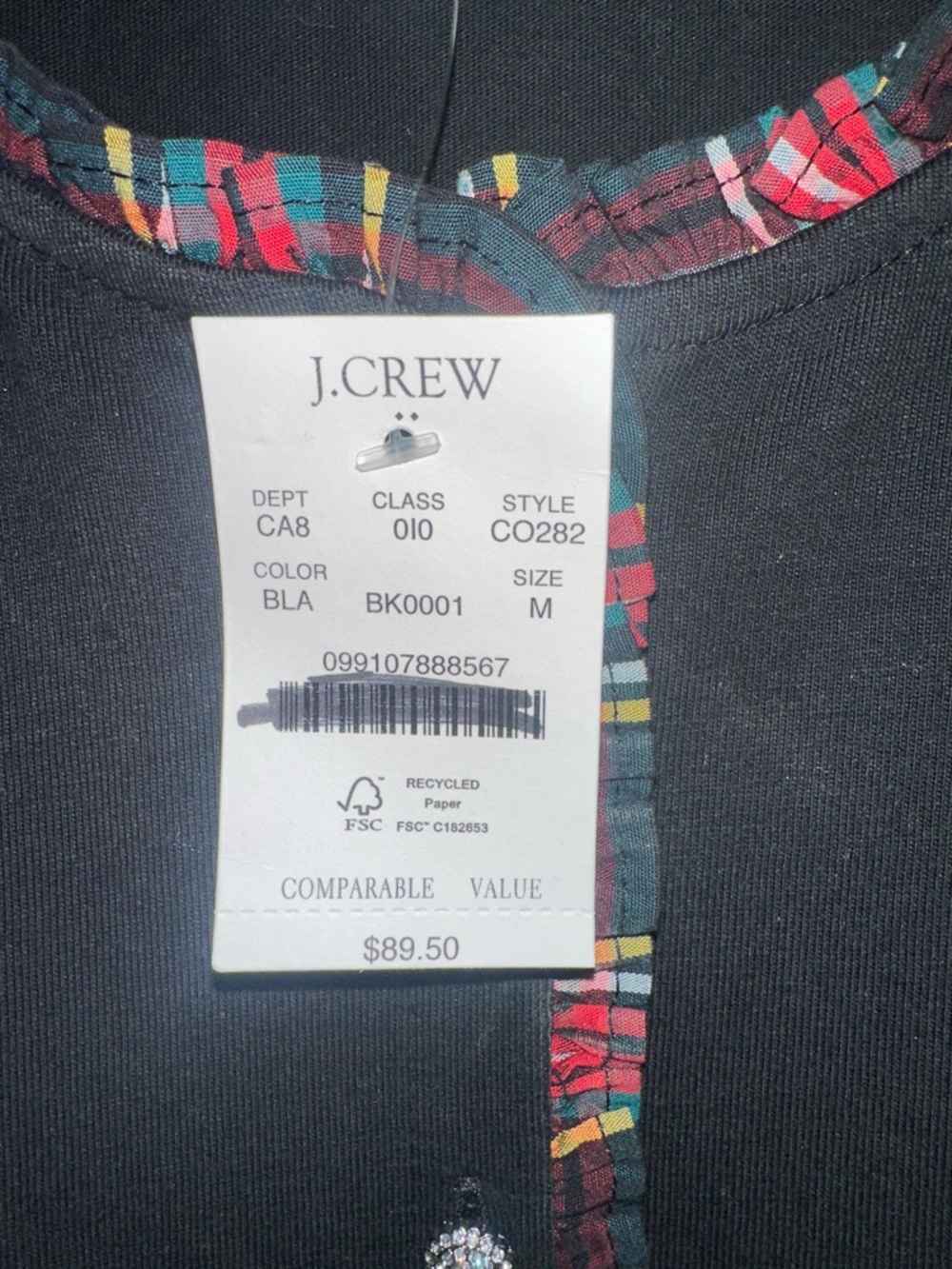 J. Crew NWT‎ Black Long-Sleeve tartan and jewels Henley women’s medium - Picture 4 of 12